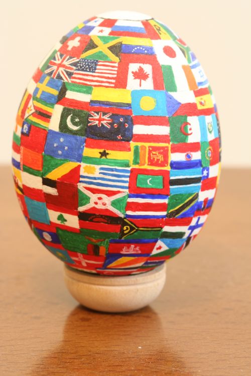 Eggshell with 160 world flags in acrylic.  $75